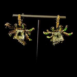 Handmade silver/gold accent light green amethyst earrings.